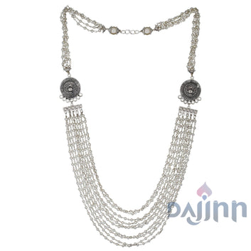 Dajinn Vibhuti Pearl Layered Silver Oxidised Necklace