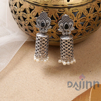 Dajinn Akshara Silver Oxidised Earrings