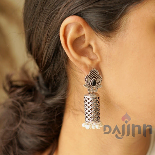 Dajinn Akshara Silver Oxidised Earrings