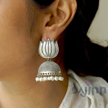 Dajinn Sadika Lotus Silver Oxidised Earrings