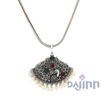 Pavaki Multi Colored Silver Oxidized  Pendant Set