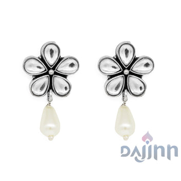 Amritaya Floral Polki Silver Oxidized Earrings