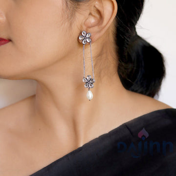 Anvi Floral Polki Silver Oxidized Earrings