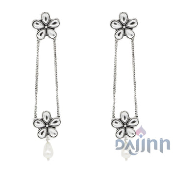 Anvi Floral Polki Silver Oxidized Earrings