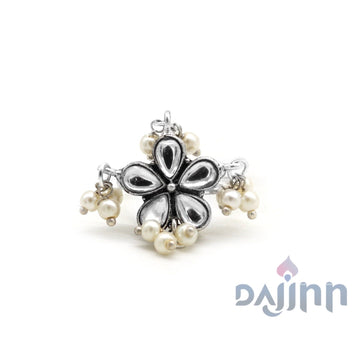 Yaksha Floral Polki Silver Oxidized Ring