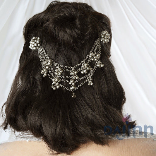 Dajinn Aamna Ghungroo Silver Oxidised Bun Stick