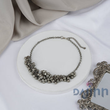 Dajinn Ayeza Silver Oxidised Ghungroo Necklace