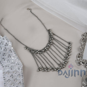 Dajinn Iqra Silver Oxidised Ghungroo Necklace