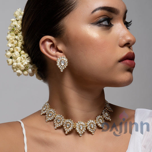 Dajinn Jhilmil Pearl and Polki Necklace Set