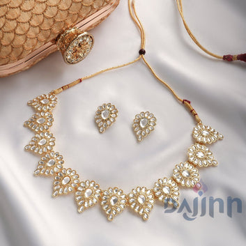 Dajinn Jhilmil Pearl and Polki Necklace Set