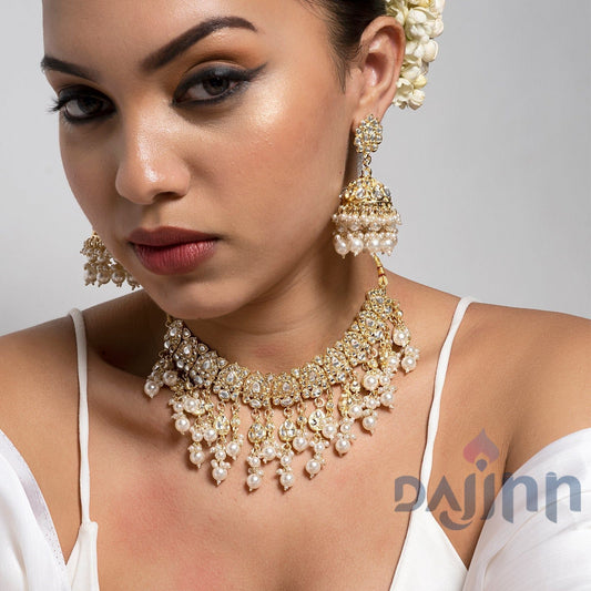 Dajinn Kayraa Pearl and Polki Necklace Set