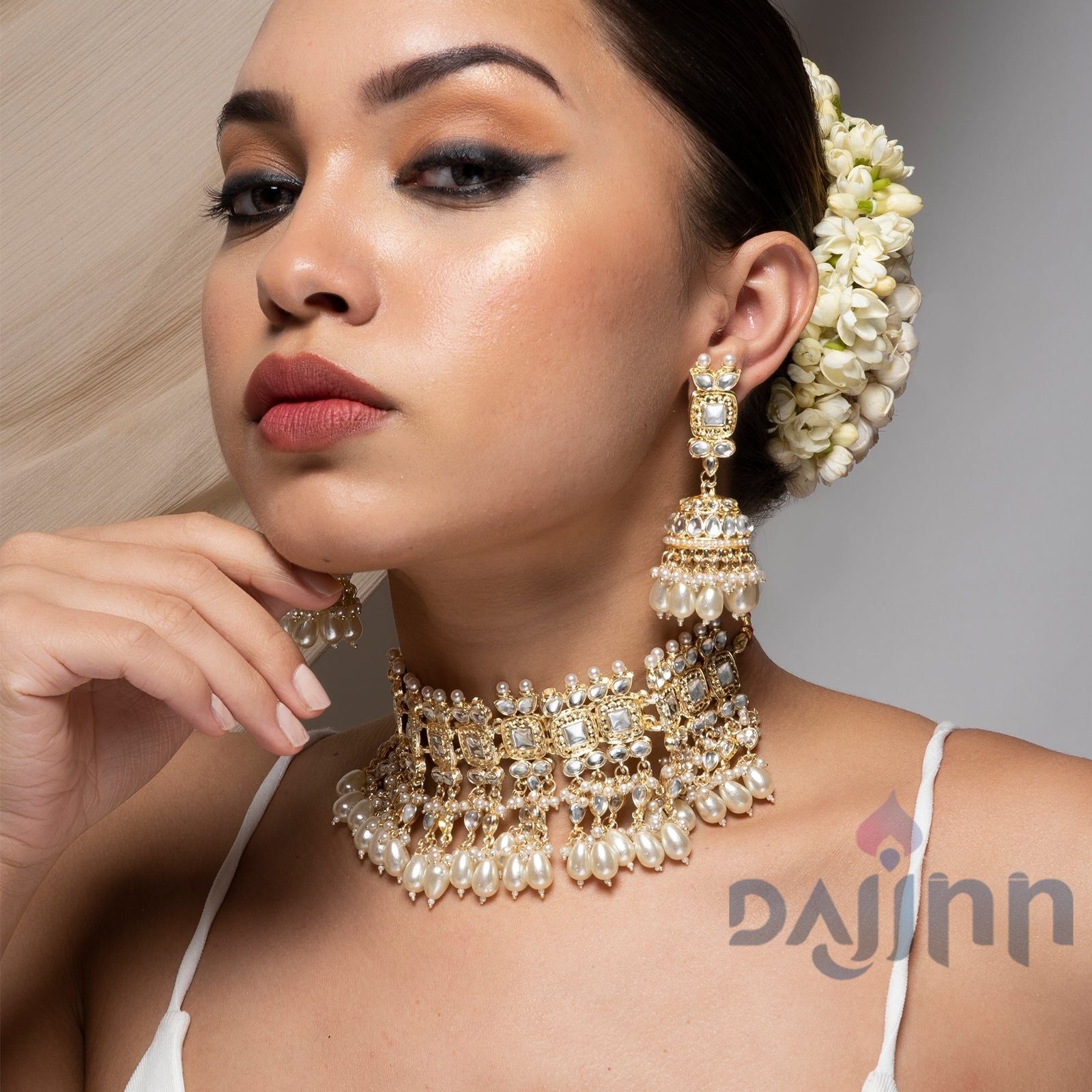 Dajinn Kanisha Pearl and Polki Necklace Set