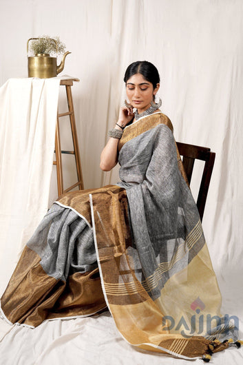 AYSR Boutique Mystic Golden Linen Mahapar Saree