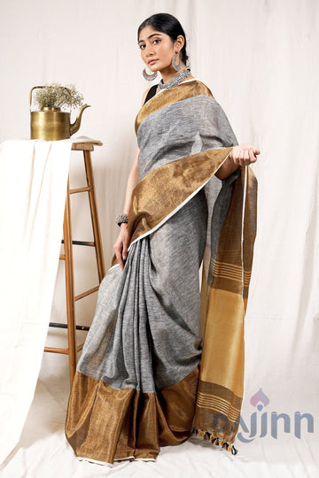 AYSR Boutique Mystic Golden Linen Mahapar Saree