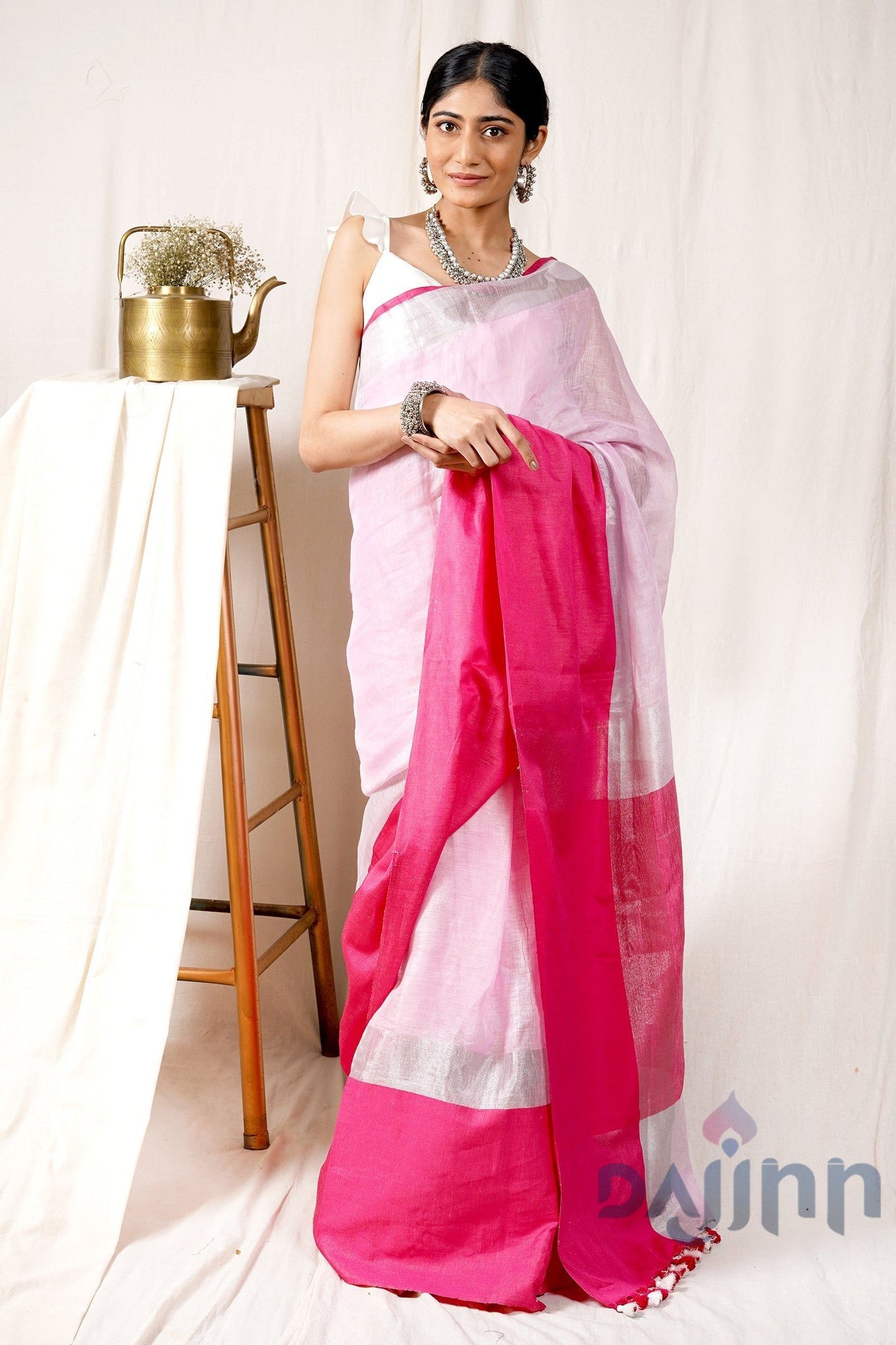 AYSR Boutique Pink Champagne Linen Mahapar Saree