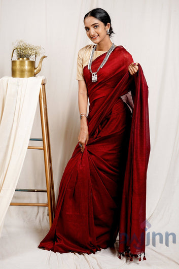 AYSR Boutique Salvia Red Mulmul Cotton Saree