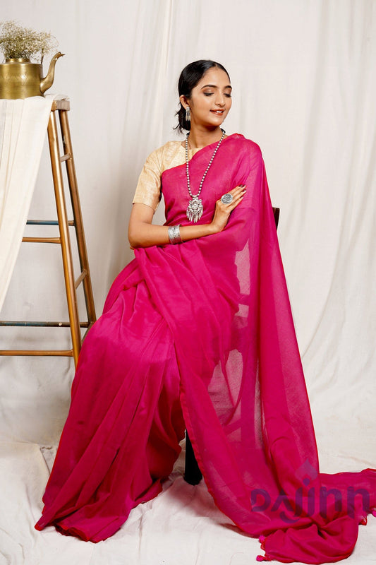 AYSR Boutique Taffy Mulmul Pink Cotton Saree