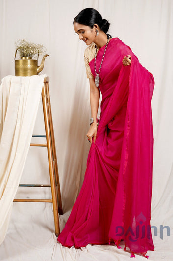 AYSR Boutique Taffy Mulmul Pink Cotton Saree