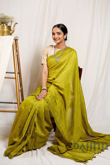 AYSR Boutique Shamrock Green Mulmul Cotton Saree