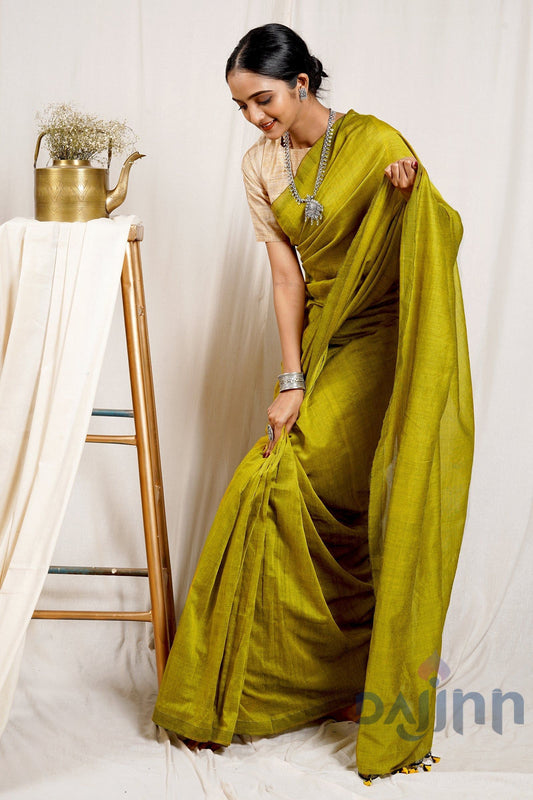 AYSR Boutique Shamrock Green Mulmul Cotton Saree