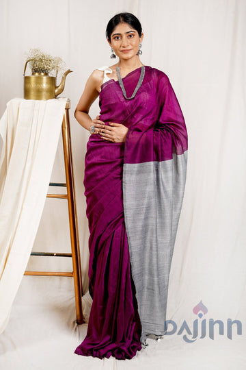 AYSR Boutique Raisin Purple and Grey Mulmul Cotton Saree