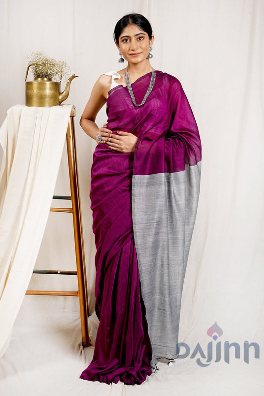 AYSR Boutique Raisin Purple and Grey Mulmul Cotton Saree