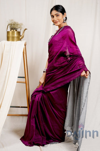 AYSR Boutique Raisin Purple and Grey Mulmul Cotton Saree