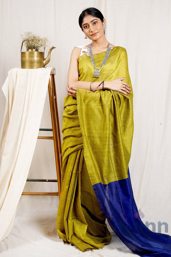 AYSR Boutique Parakeet Green and Blue Mulmul Cotton Saree