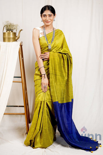 AYSR Boutique Parakeet Green and Blue Mulmul Cotton Saree