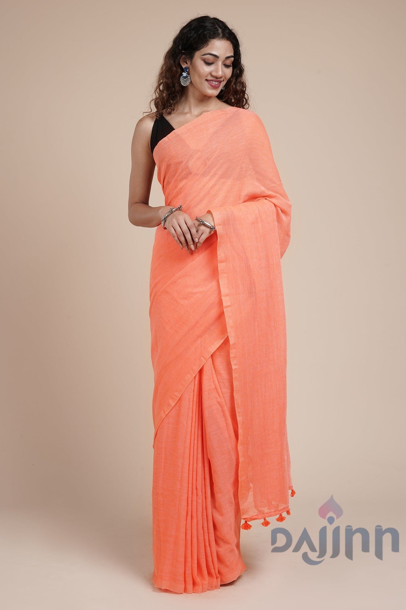 AYSR Boutique Orange Peach Mulmul Saree