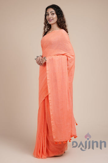 AYSR Boutique Orange Peach Mulmul Saree