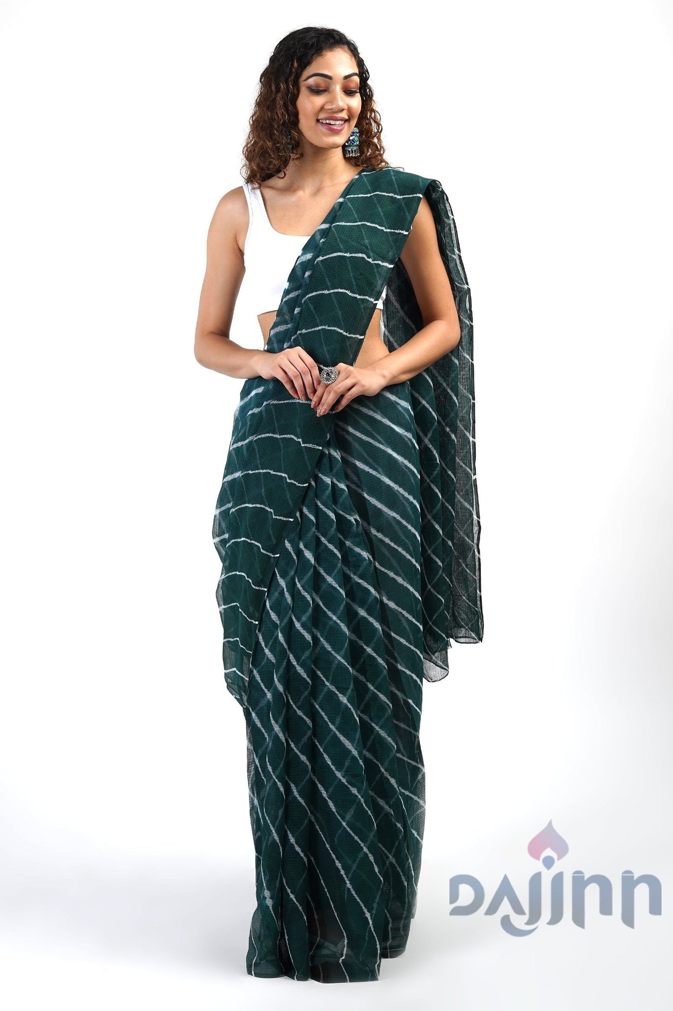 AYSR Boutique Aadia Dark Green Kota Leheriya Saree with Blouse Piece