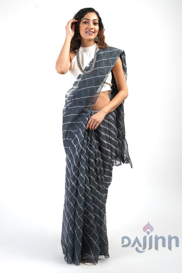 AYSR Boutique Aadisha Grey Kota Leheriya Saree with Blouse Piece