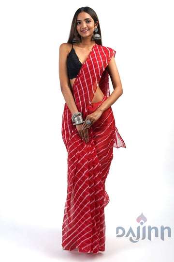 AYSR Boutique Aaisha Maroon Kota Leheriya Saree with Blouse Piece