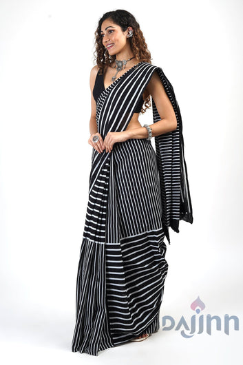 AYSR Boutique Liya Black Cotton Saree with Blouse Piece