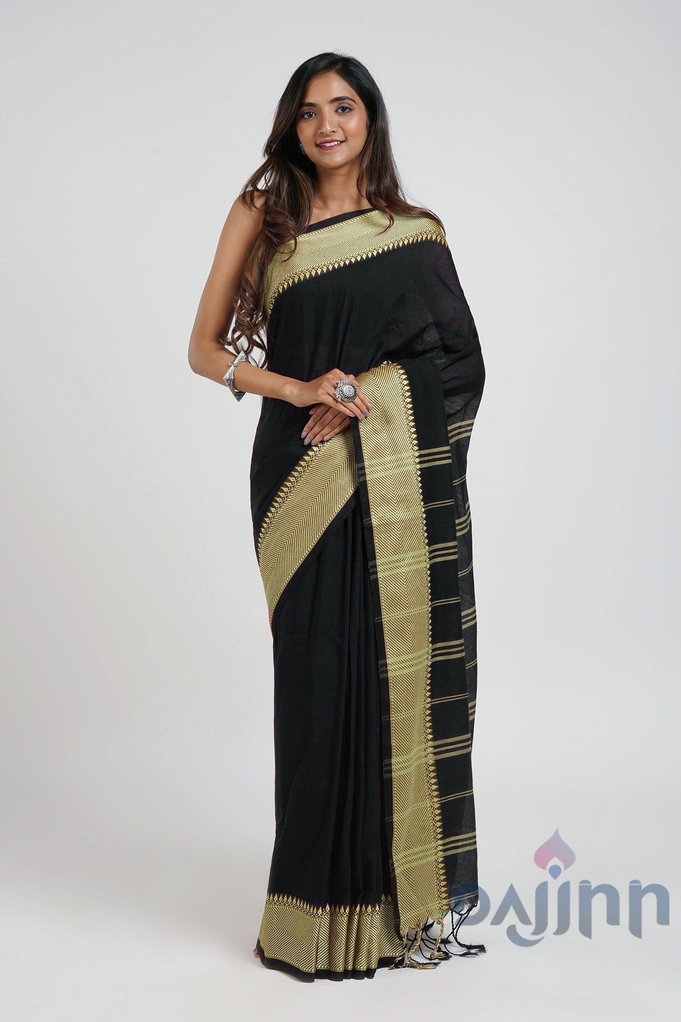 AYSR Boutique Midnight Muse Black Mulmul cotton weaving Saree with Blouse Piece