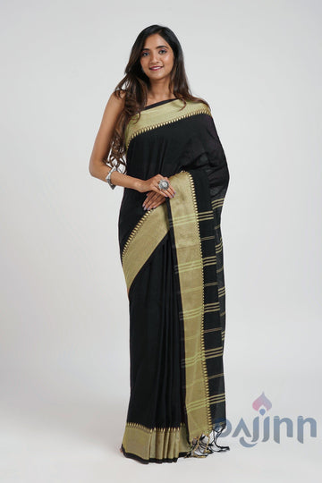 AYSR Boutique Midnight Muse Black Mulmul cotton weaving Saree with Blouse Piece