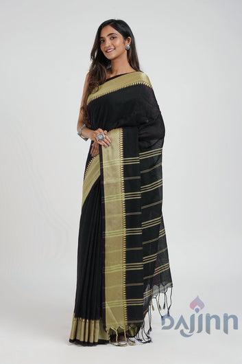 AYSR Boutique Midnight Muse Black Mulmul cotton weaving Saree with Blouse Piece