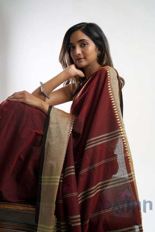 AYSR Boutique Magical Maroon Mulmul Cotton Saree with Blouse Piece