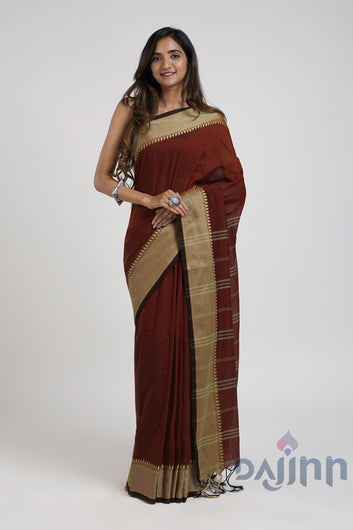 AYSR Boutique Magical Maroon Mulmul Cotton Saree with Blouse Piece