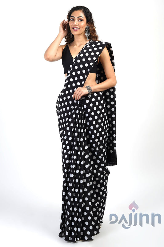 AYSR Boutique Aarika Black and White Cotton Saree With Blouse Piece