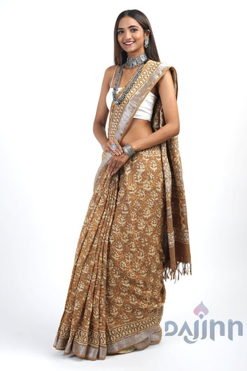 AYSR Boutique Prisha Mustard Linen Saree with Blouse Piece.