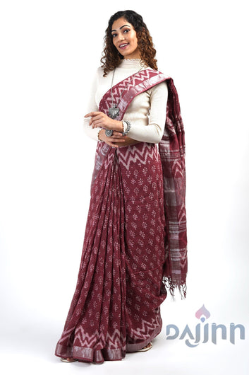 AYSR Boutique Nirvi Maroon Linen Saree With Blouse Piece.