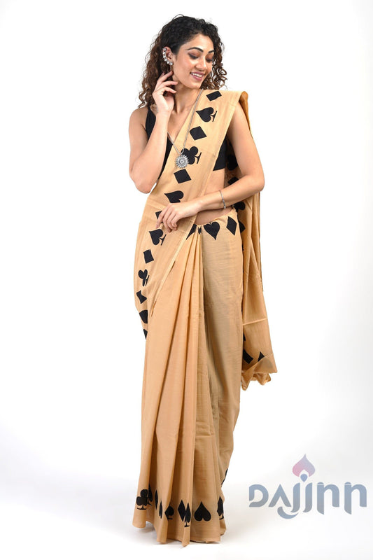 AYSR Boutique Mandira Black and Cream Cotton Saree with Blouse Piece