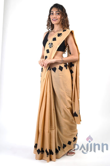 AYSR Boutique Mandira Black and Cream Cotton Saree with Blouse Piece