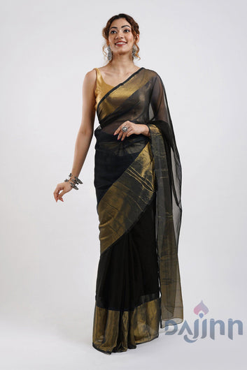 AYSR Boutique Sanah Black Chiffon Ready to Drape Saree