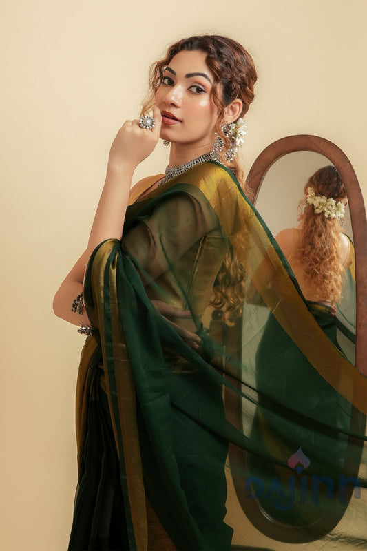 AYSR Boutique Sanah Bottle Green Chiffon Ready to Drape Saree