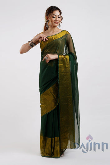 AYSR Boutique Sanah Bottle Green Chiffon Ready to Drape Saree