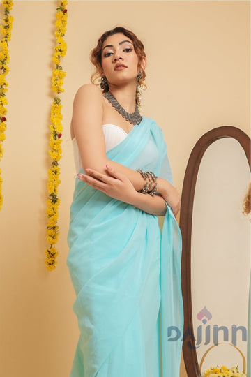 AYSR Boutique Farah Turquoise Georgette Ready to Drape Saree