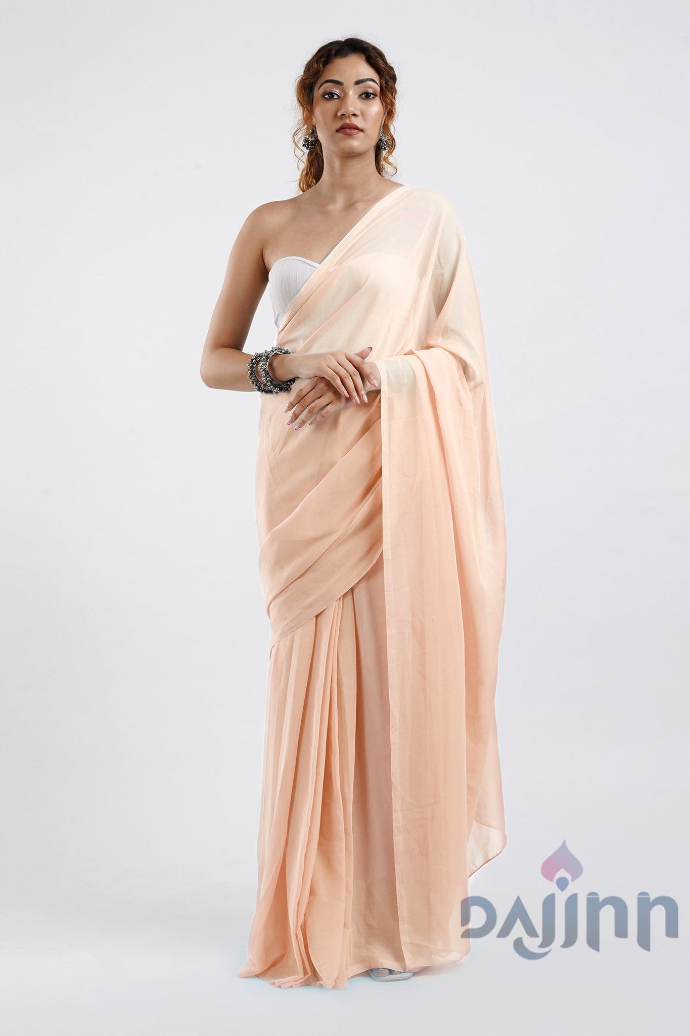 AYSR Boutique Farah Peach Georgette Ready to Drape Saree